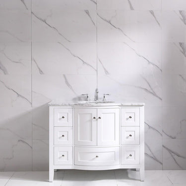 Eviva Stanton 48″ White Transitional Bathroom Vanity w/ White Carrara Top Bathroom Vanity Eviva